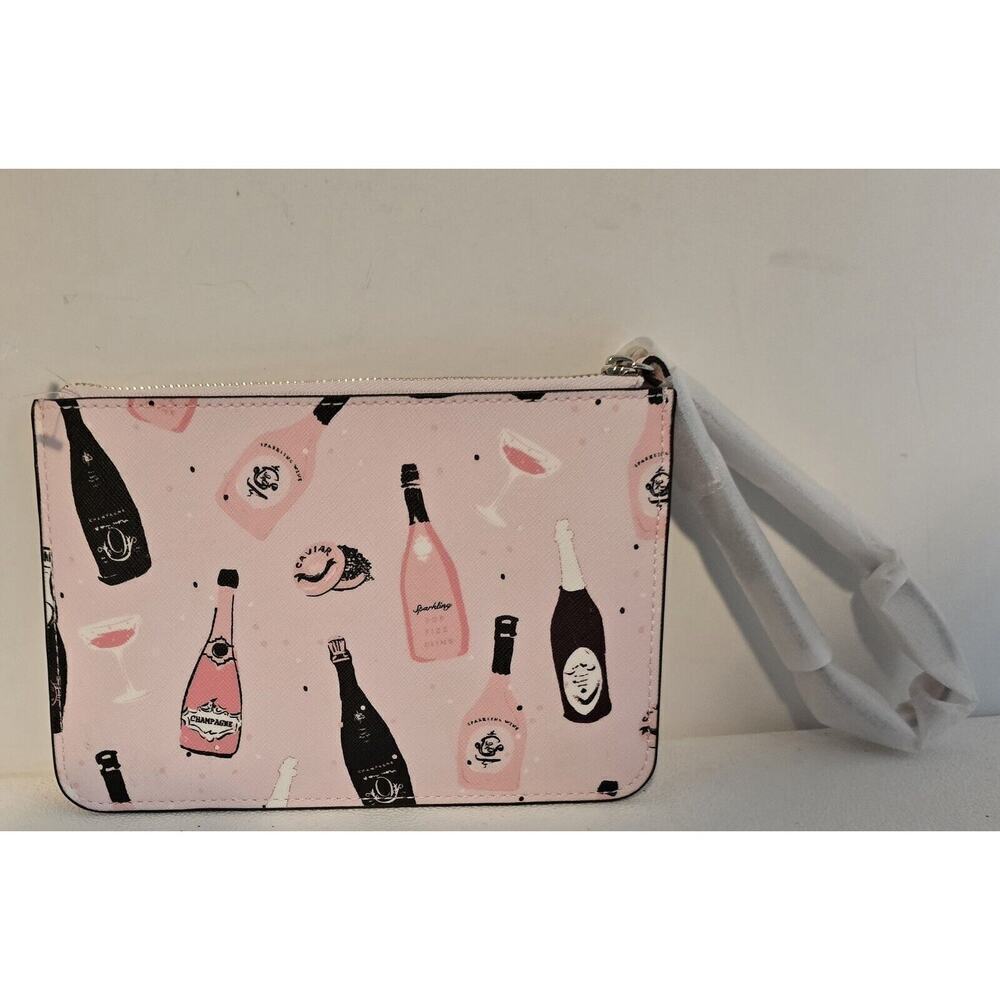 Kate Spade Champagne Toss Print Tinie Pouch/Wristlet ~ Black/Pink/White NEW - Picture 2 of 6